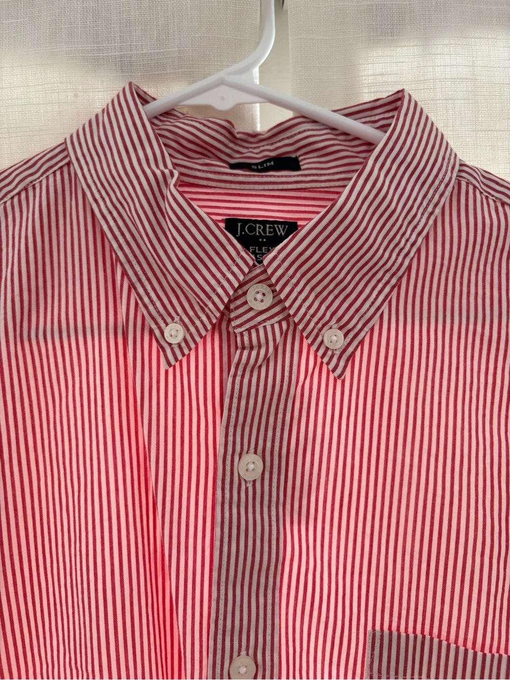 J. Crew Red and White Striped Men’s Button-Down Shirt
